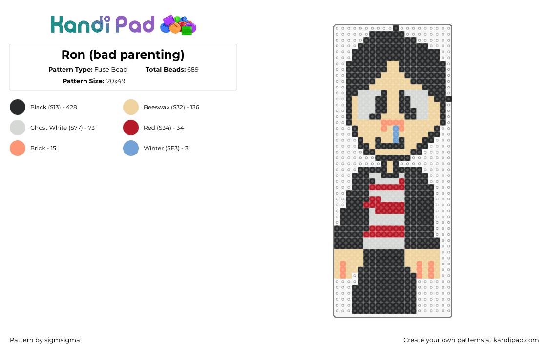 Ron (bad parenting) - Fuse Bead Pattern by sigmsigma on Kandi Pad - ron,bad parenting,character,video game,black,beige