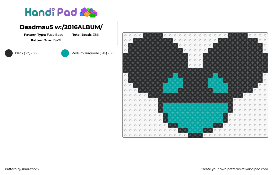 Deadmau5 w:/2016ALBUM/ - Fuse Bead Pattern by ibarra7226 on Kandi Pad - deadmau5,dj,helmet,head,mask,charm,music,edm,black,teal