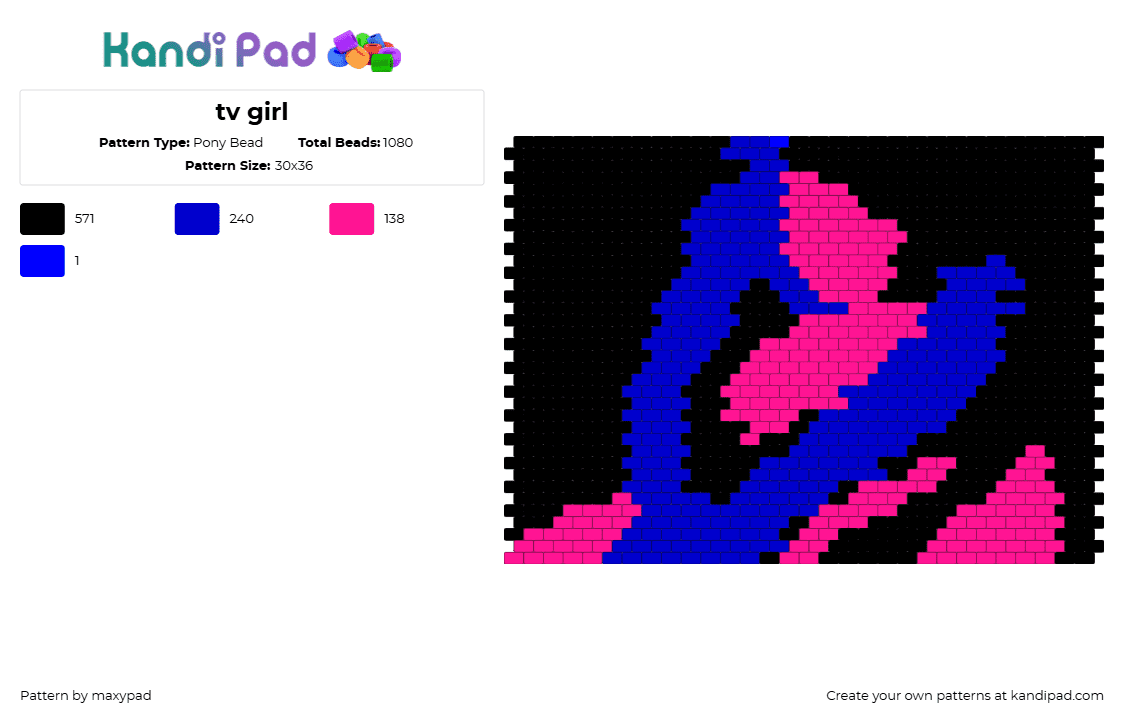 tv girl - Pony Bead Pattern by maxypad on Kandi Pad - tv girl,album,band,music,panel,black,pink,blue