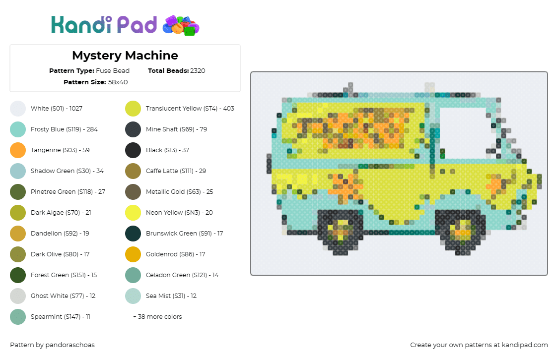 Mystery Machine - Fuse Bead Pattern by pandoraschoas on Kandi Pad - scooby doo,van,automobile,car