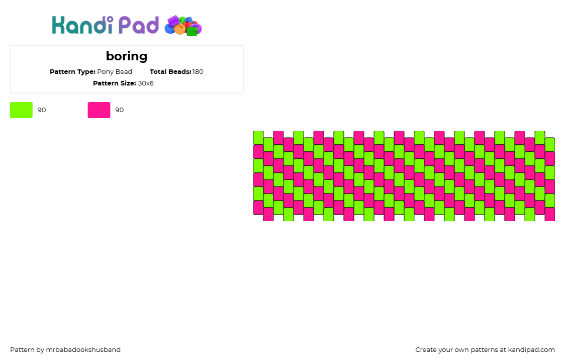 boring - Pony Bead Pattern by mrbabadookshusband on Kandi Pad - neon,scene,diagonal,stripes,cuff,pink,green