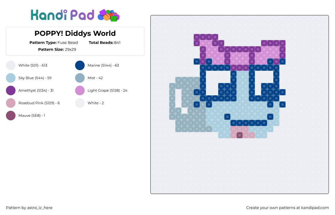 POPPY! Diddys World - Fuse Bead Pattern by astro_iz_here on Kandi Pad - poppy,dandys world,head,video game,light blue