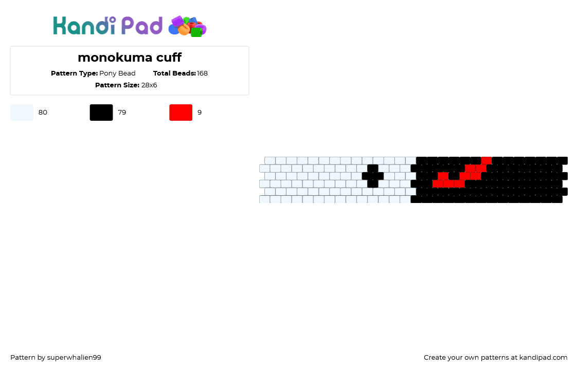 monokuma cuff - Pony Bead Pattern by superwhalien99 on Kandi Pad - white,monokuma,danganronpa,cuff,peyote,even peyote