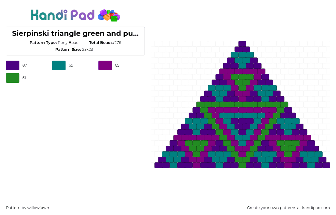 Sierpinski triangle green and purple bikini top - Pony Bead Pattern by willowfawn on Kandi Pad - purple,teal,pink