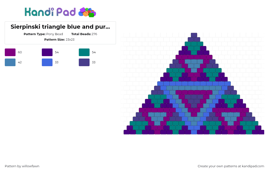 Sierpinski triangle blue and purple bikini top - Pony Bead Pattern by willowfawn on Kandi Pad - purple,blue