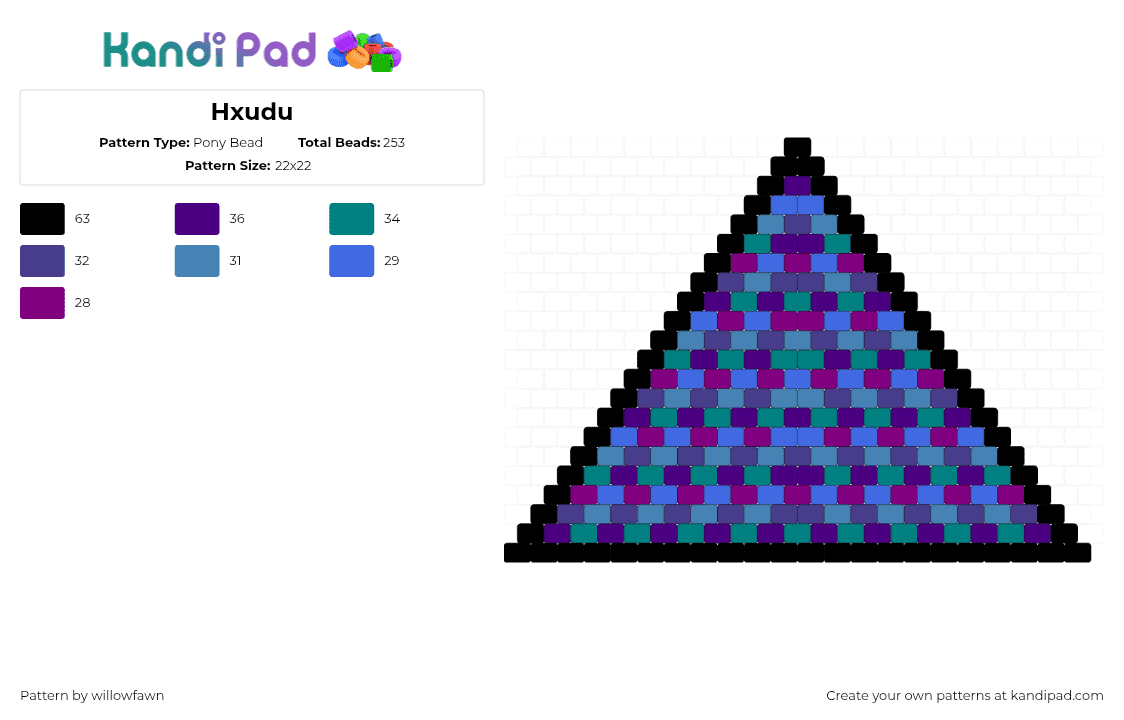 Hxudu - Pony Bead Pattern by willowfawn on Kandi Pad - purple,blue