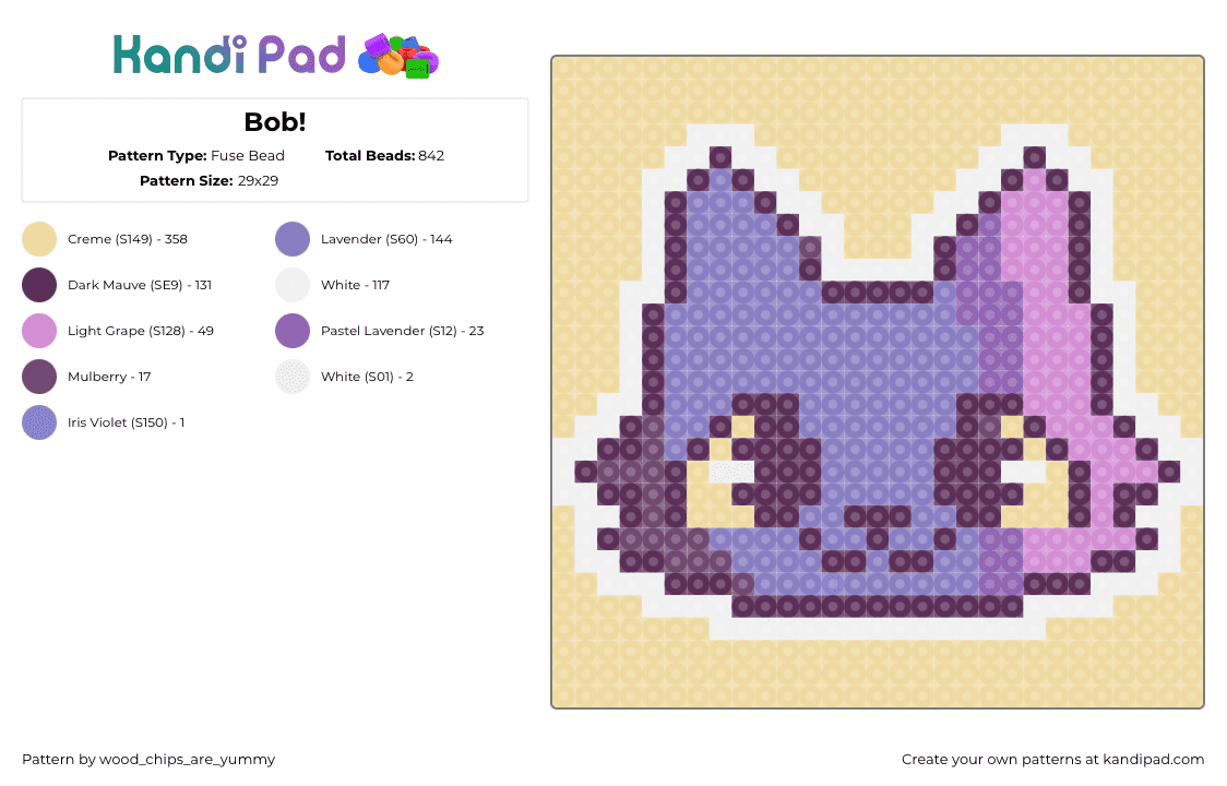 Bob! - Fuse Bead Pattern by wood_chips_are_yummy on Kandi Pad - bob,cat,animal,character,cute,head,panel,yellow,purple