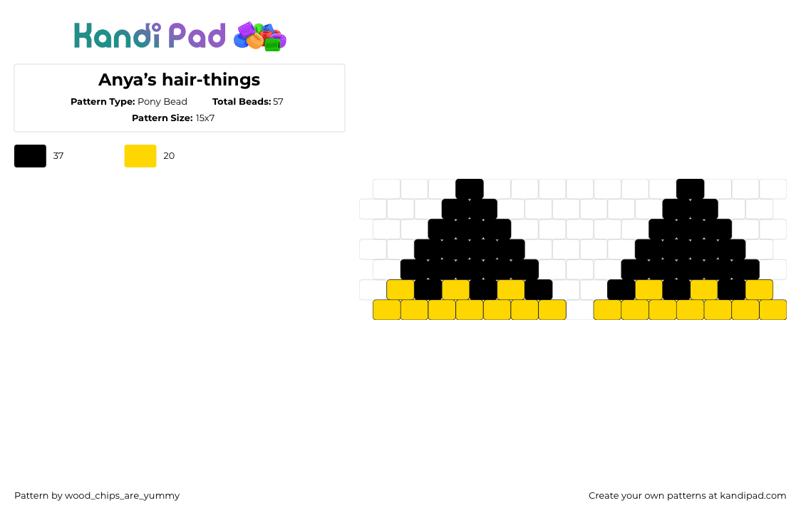 Anya’s hair-things - Pony Bead Pattern by wood_chips_are_yummy on Kandi Pad - anya forger,spy x family,buns,ears,anime,black,yellow