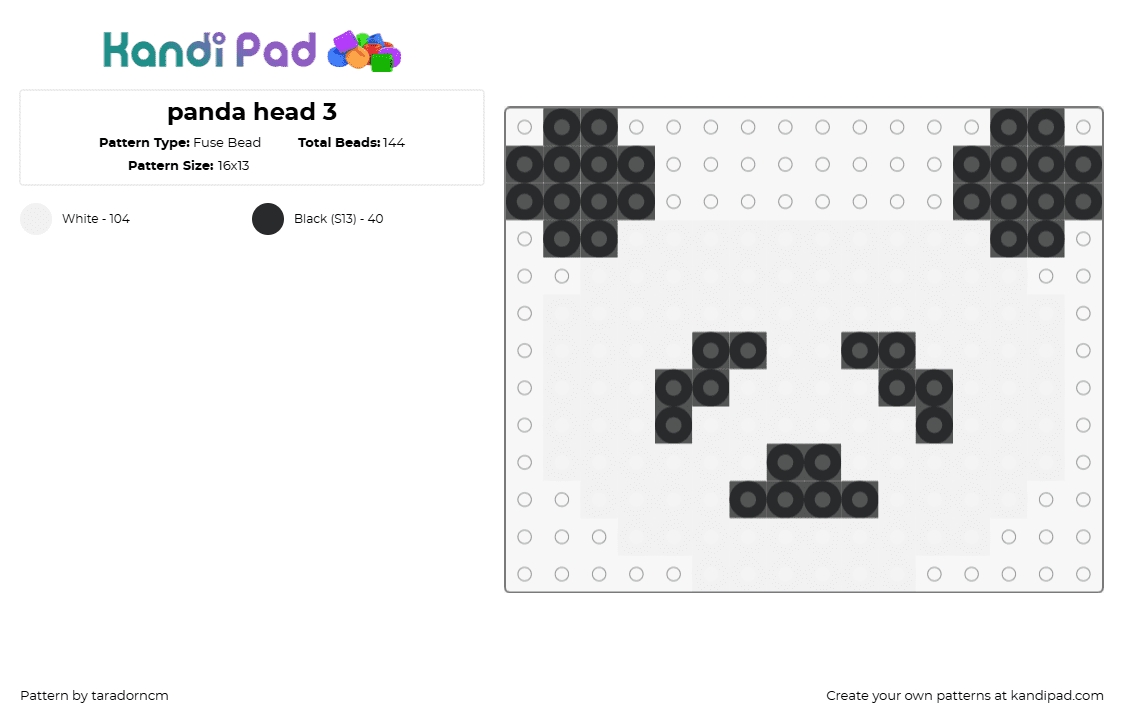 panda head 3 - Fuse Bead Pattern by taradorncm on Kandi Pad - panda,bear,animal,head,cute,black,white