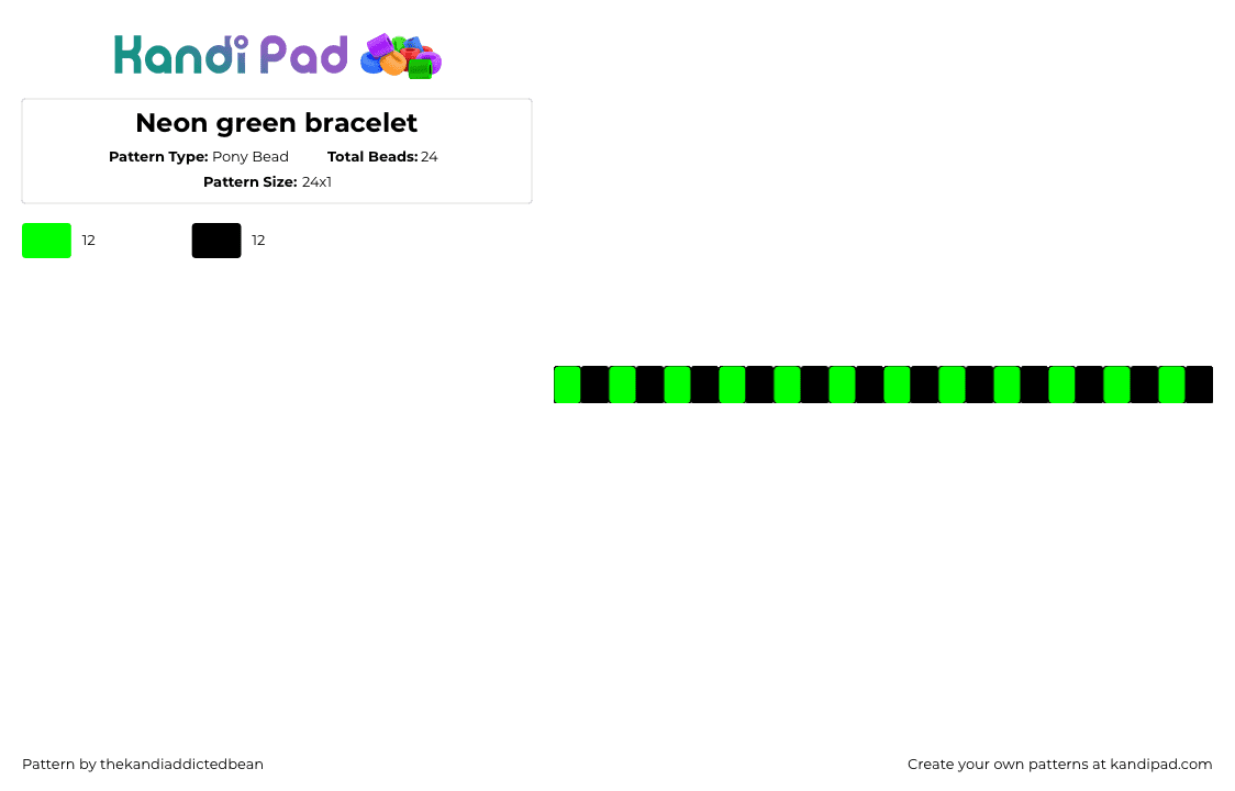 Neon green bracelet - Pony Bead Pattern by sch001_bus_gr4v3y4rd_th3r4n on Kandi Pad - scene,neon,emo,single,bracelet,rave,black,green