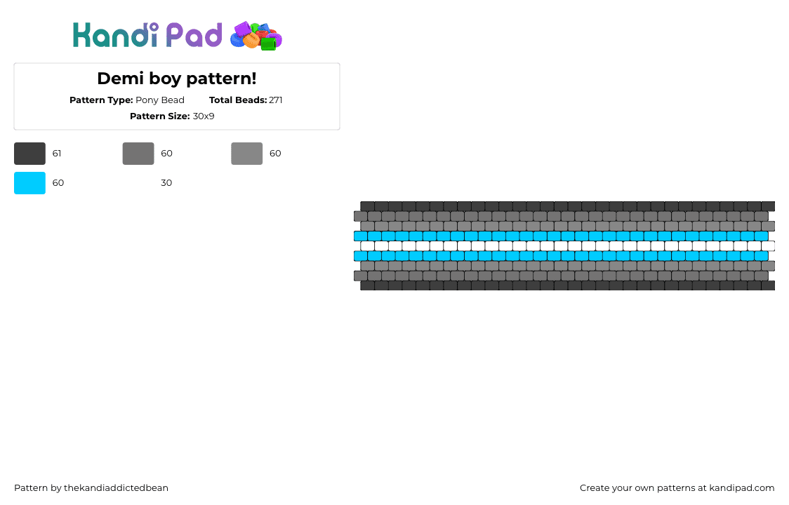 Demi boy pattern! - Pony Bead Pattern by thekandiaddictedbean on Kandi Pad - demiboy,pride,cuff,gray,blue