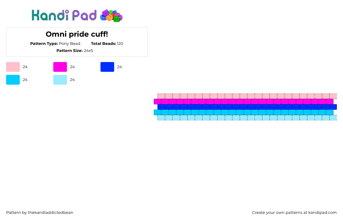 Omni pride cuff! - Pony Bead Pattern by thekandiaddictedbean on Kandi Pad - omnisexual,pride,bracelet,cuff,pink,light blue