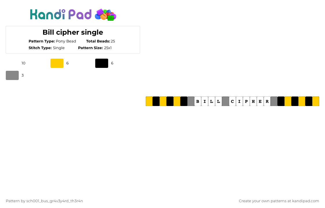 Bill cipher single - Pony Bead Pattern by sch001_bus_gr4v3y4rd_th3r4n on Kandi Pad - bill cipher,gravity falls,yellow,gray