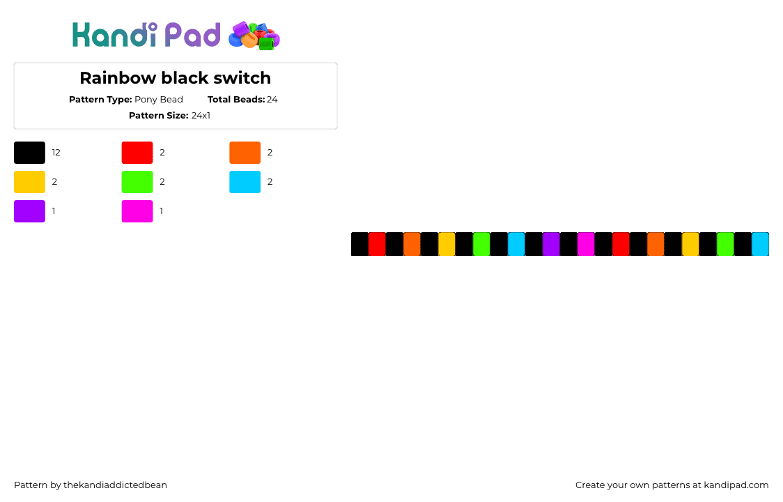 Rainbow black switch - Pony Bead Pattern by sch001_bus_gr4v3y4rd_th3r4n on Kandi Pad - rainbow,dark,single,bracelet,black