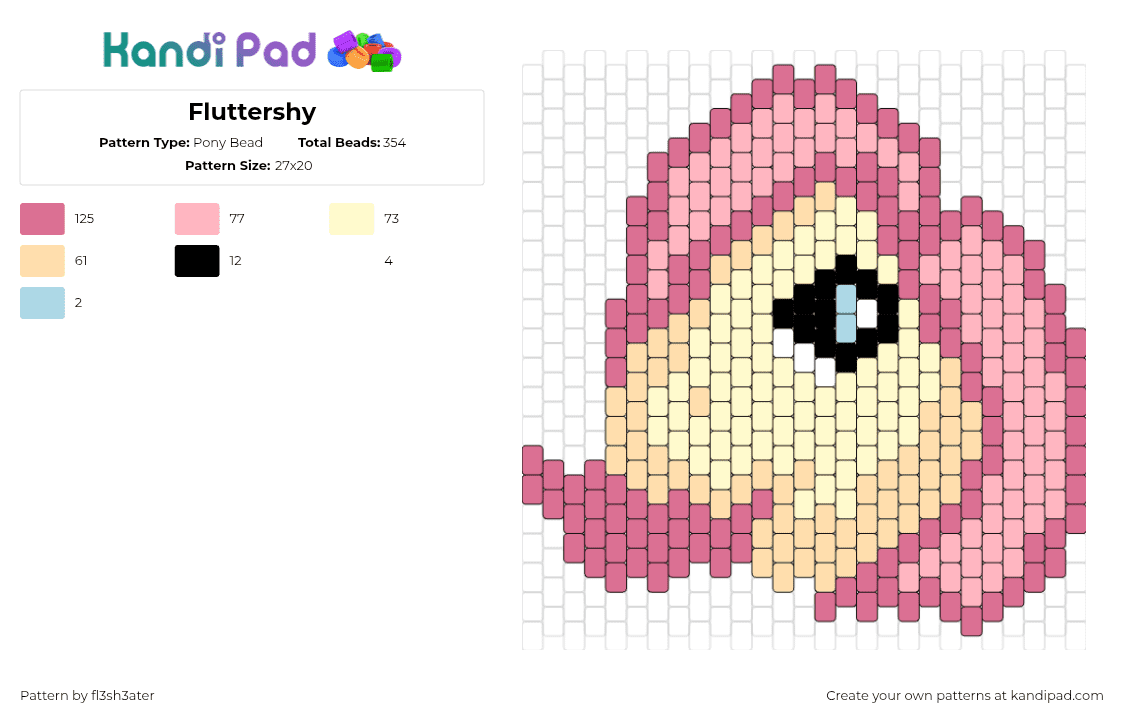 Fluttershy - Pony Bead Pattern by fl3sh3ater on Kandi Pad - fluttershy,mlp,my little pony,head,character,yellow,pink