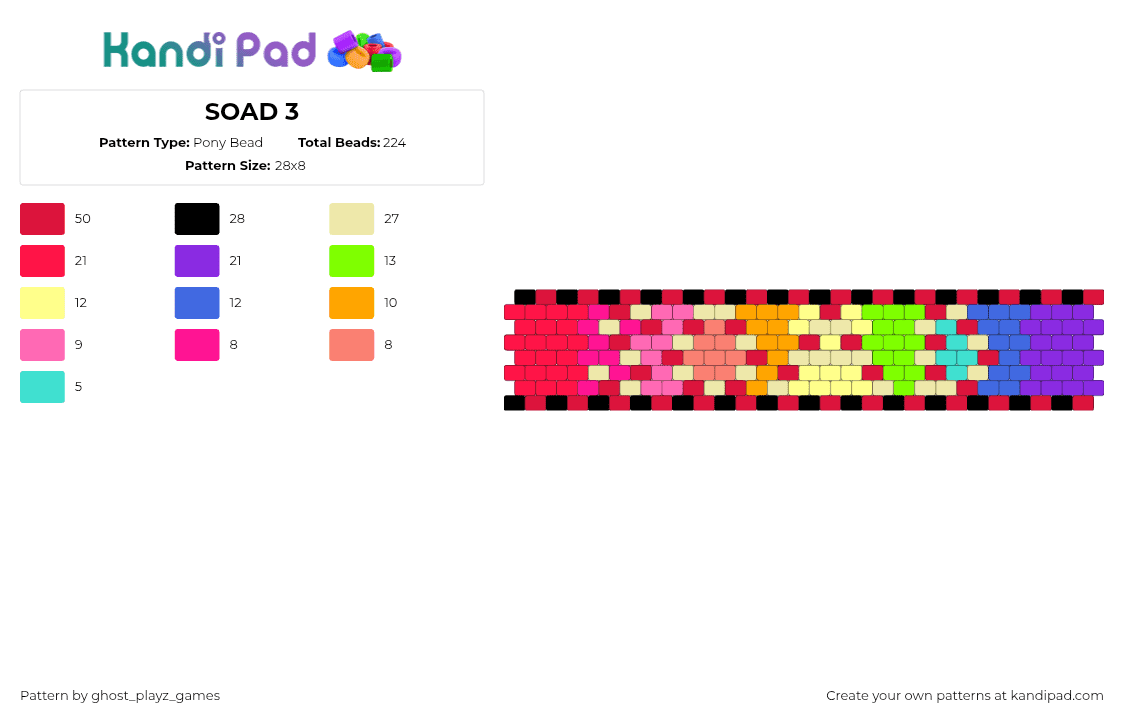 SOAD 3 - Pony Bead Pattern by ghost_playz_games on Kandi Pad - soad,system of a down,band,cuff,music,colorful,red