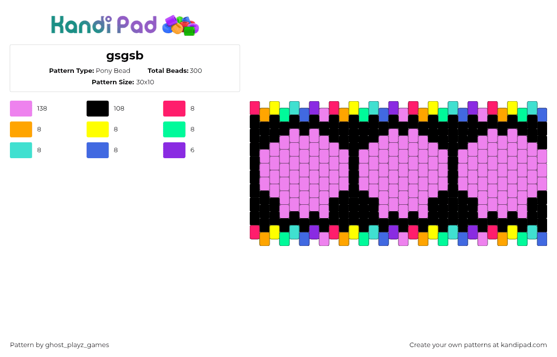 gsgsb - Pony Bead Pattern by ghost_playz_games on Kandi Pad - skulls,silhouette,colorful,cuff,halloween,purple,black