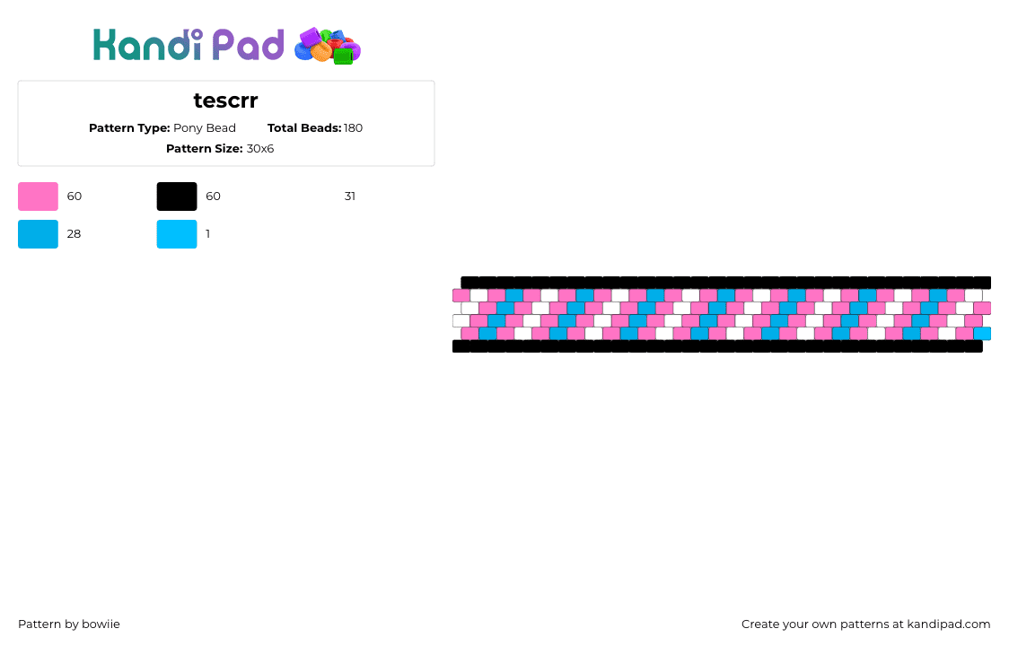 tescrr - Pony Bead Pattern by bowiie on Kandi Pad - trans,pride,diagonal,stripes,cuff,pink,blue,white