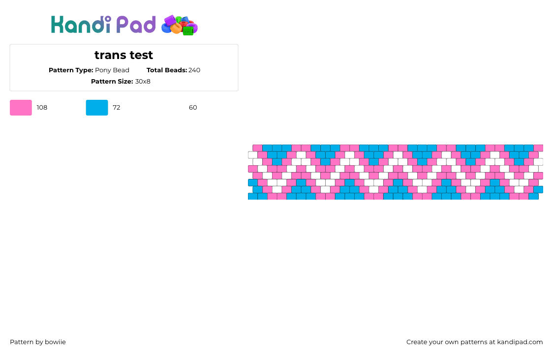 trans test - Pony Bead Pattern by bowiie on Kandi Pad - trans,pride,zig zag,cuff,pink,light blue