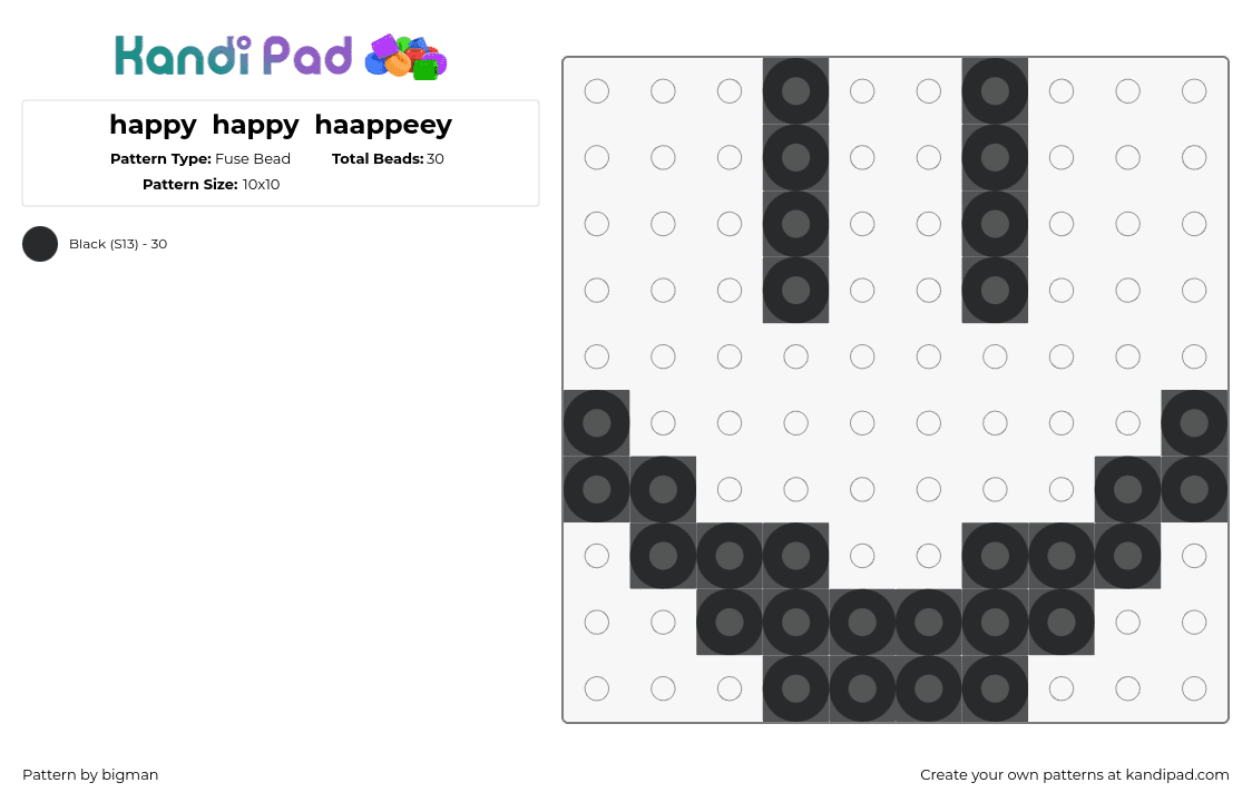 happy  happy  haappeey - Fuse Bead Pattern by bigman on Kandi Pad - smiley,face,simple,black