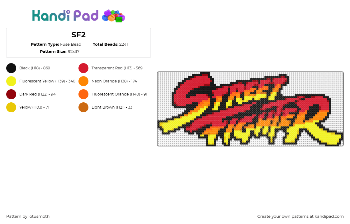 SF2 - Fuse Bead Pattern by lotusmoth on Kandi Pad - street fighter,capcom,logo,arcade,video game,classic,retro,red,yellow