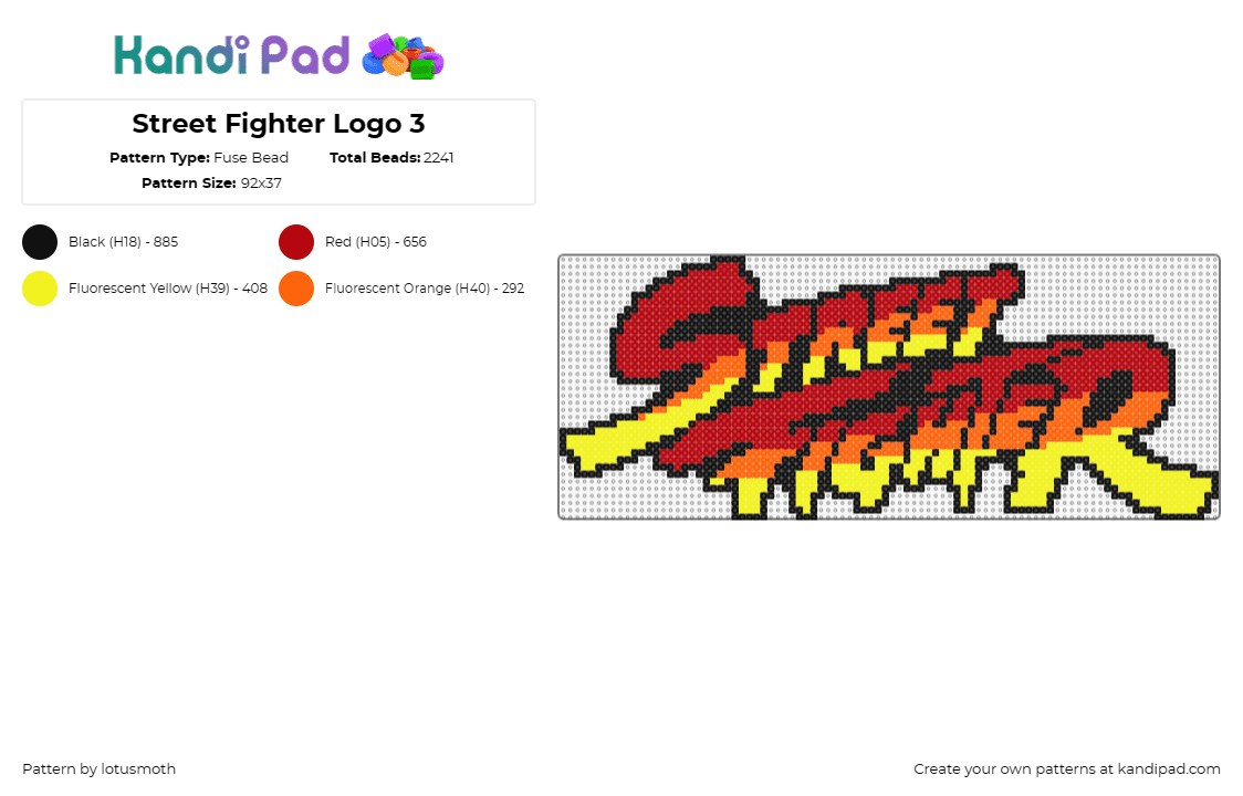 Street Fighter Logo 3 - Fuse Bead Pattern by lotusmoth on Kandi Pad - street fighter,capcom,logo,video game,retro,red,yellow,orange