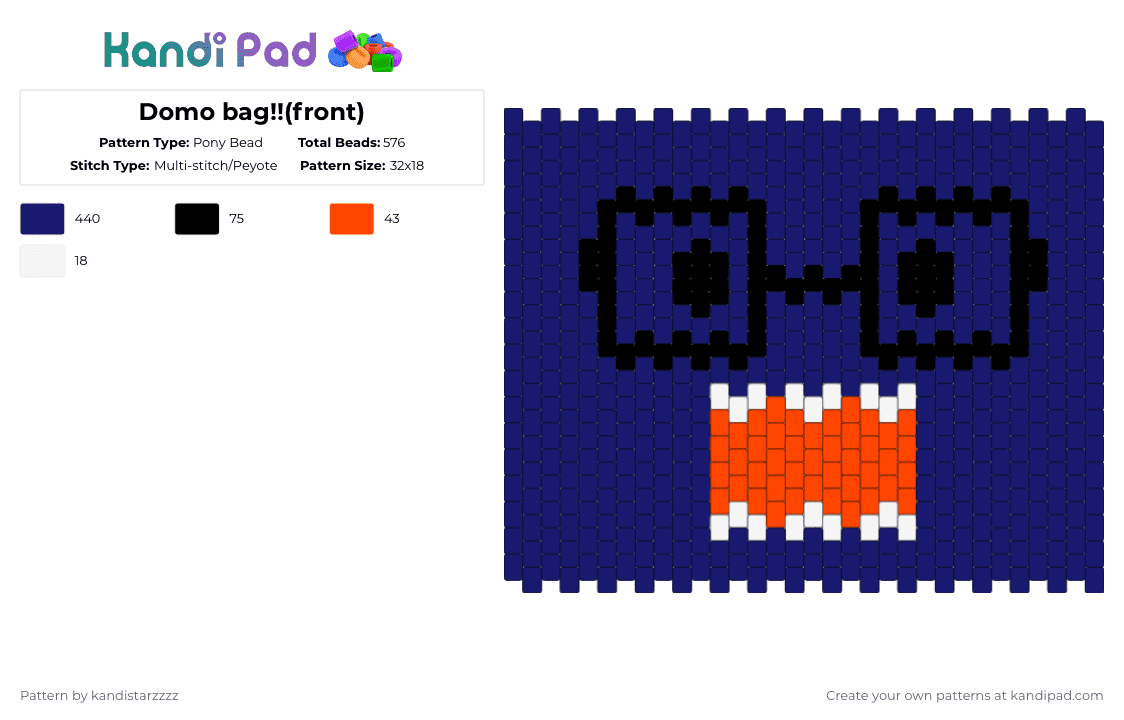 Domo bag!!(front) - Pony Bead Pattern by kandistarzzzz on Kandi Pad - purple