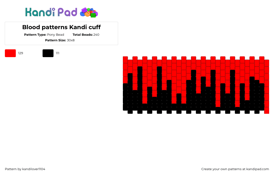 Blood patterns Kandi cuff - Pony Bead Pattern by kandilover1104 on Kandi Pad - bloody,drippy,horror,halloween,spooky,dark,cuff,red,black