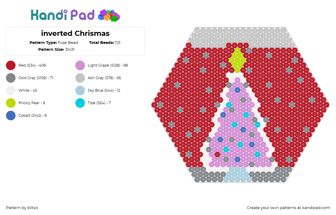 inverted Chrismas - Fuse Bead Pattern by blitzo on Kandi Pad - christmas,tree,snow,pink,red,gray