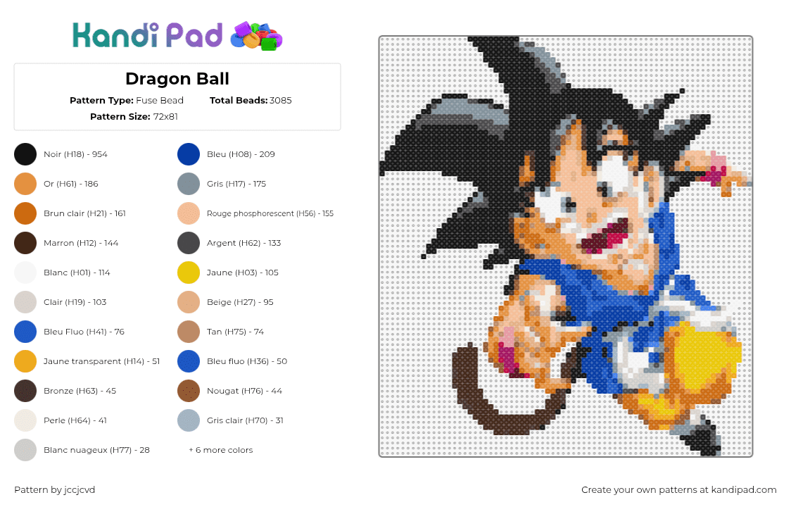 Dragon Ball - Fuse Bead Pattern by jccjcvd on Kandi Pad - goku,dragon ball z,great ape,monkey,anime,tv show,character,blue,tan,black