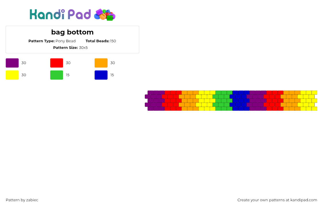 bag bottom - Pony Bead Pattern by zabiec on Kandi Pad - rainbow,bag,panel,colorful