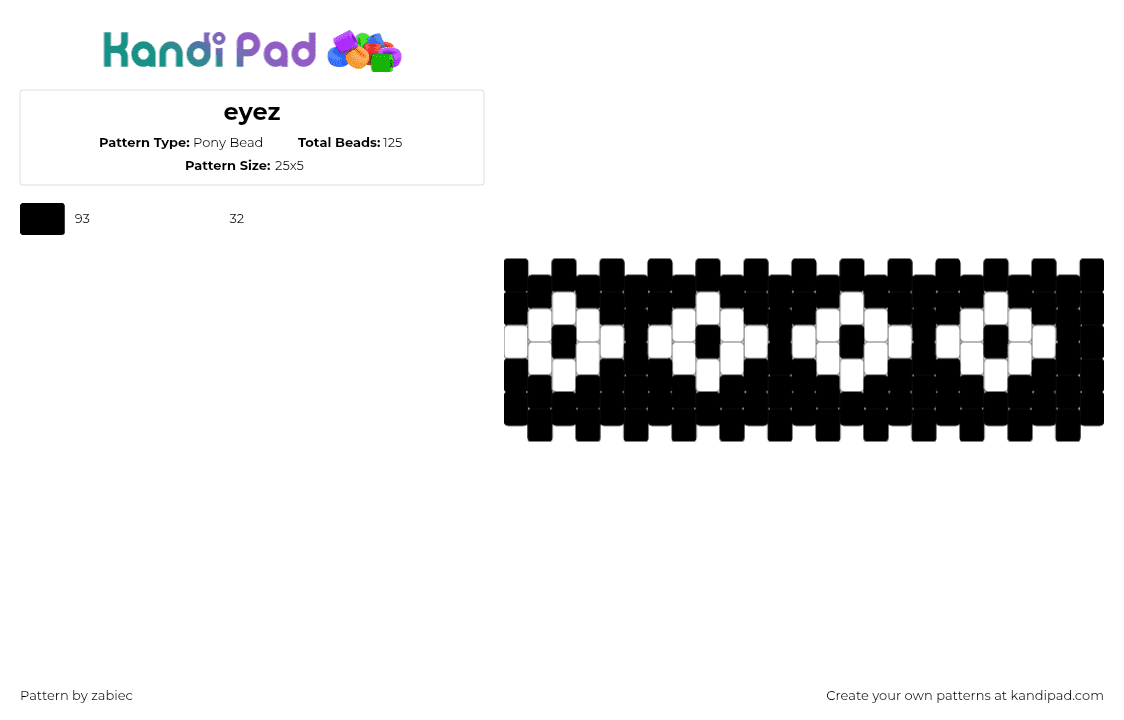 eyez - Pony Bead Pattern by zabiec on Kandi Pad - eyes,repeating,spooky,cuff,black,white