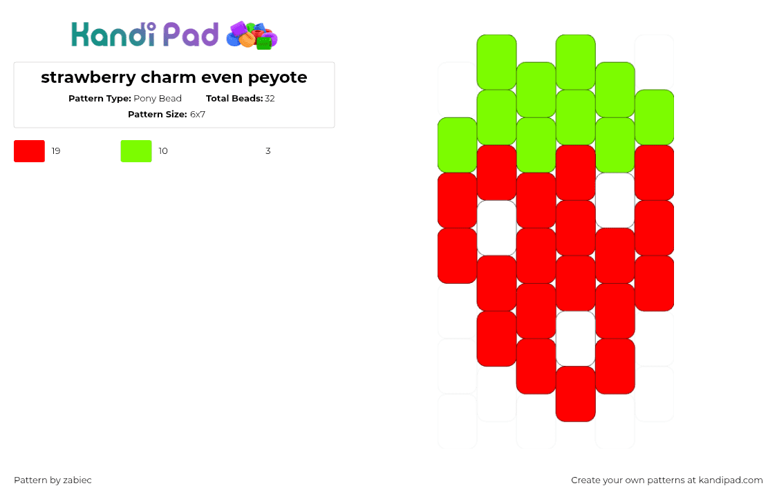 strawberry charm even peyote - Pony Bead Pattern by zabiec on Kandi Pad - red,green