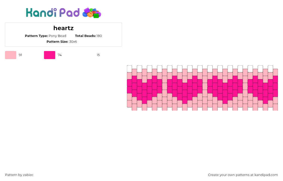 heartz - Pony Bead Pattern by zabiec on Kandi Pad - hearts,love,valentine,repeating,cuff,pink