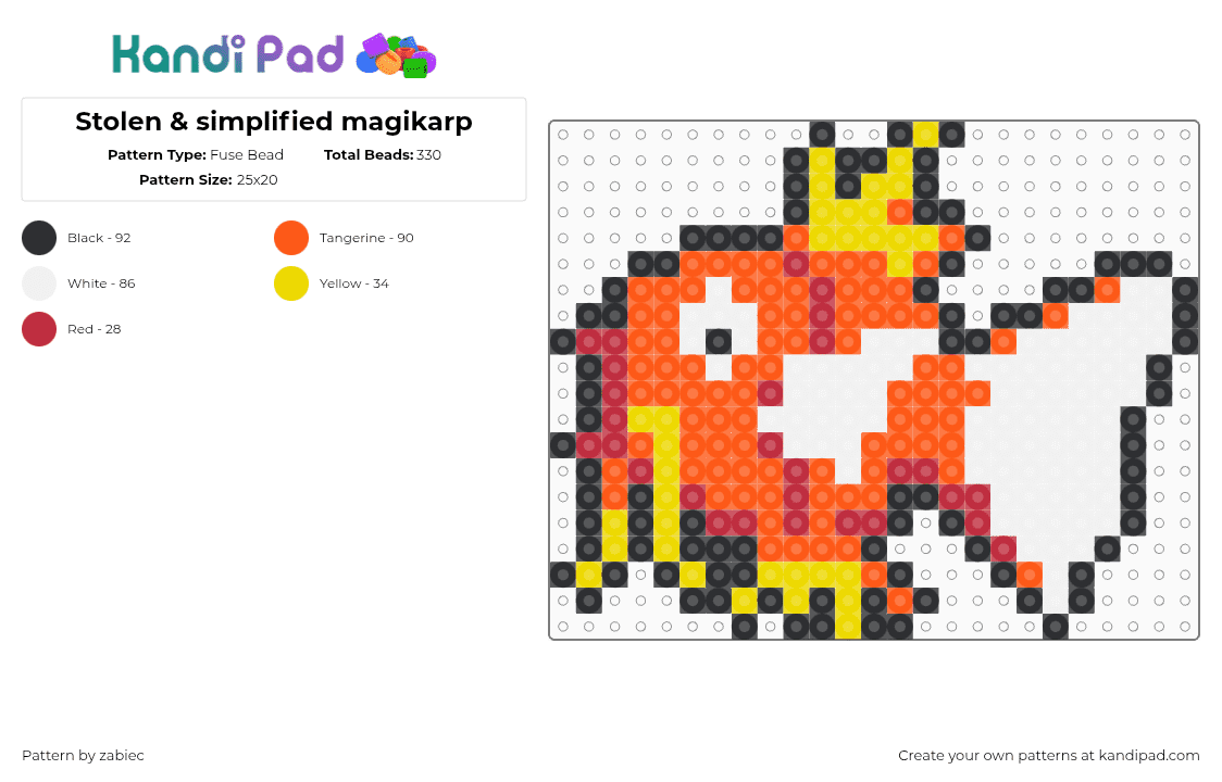 Stolen & simplified magikarp - Fuse Bead Pattern by zabiec on Kandi Pad - magikarp,pokemon,fish,gaming,character,orange,yellow