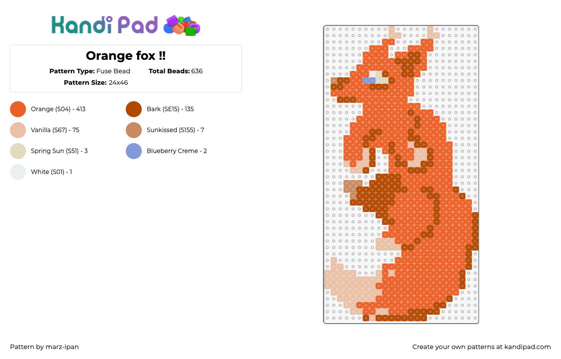 Orange fox !! - Fuse Bead Pattern by marz-ipan on Kandi Pad - fox,animal,wild,cute,orange