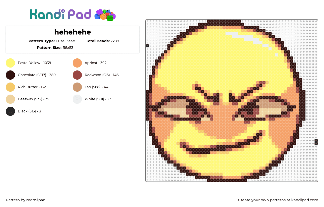 hehehehe - Fuse Bead Pattern by marz-ipan on Kandi Pad - emoji,face,smiley,yellow