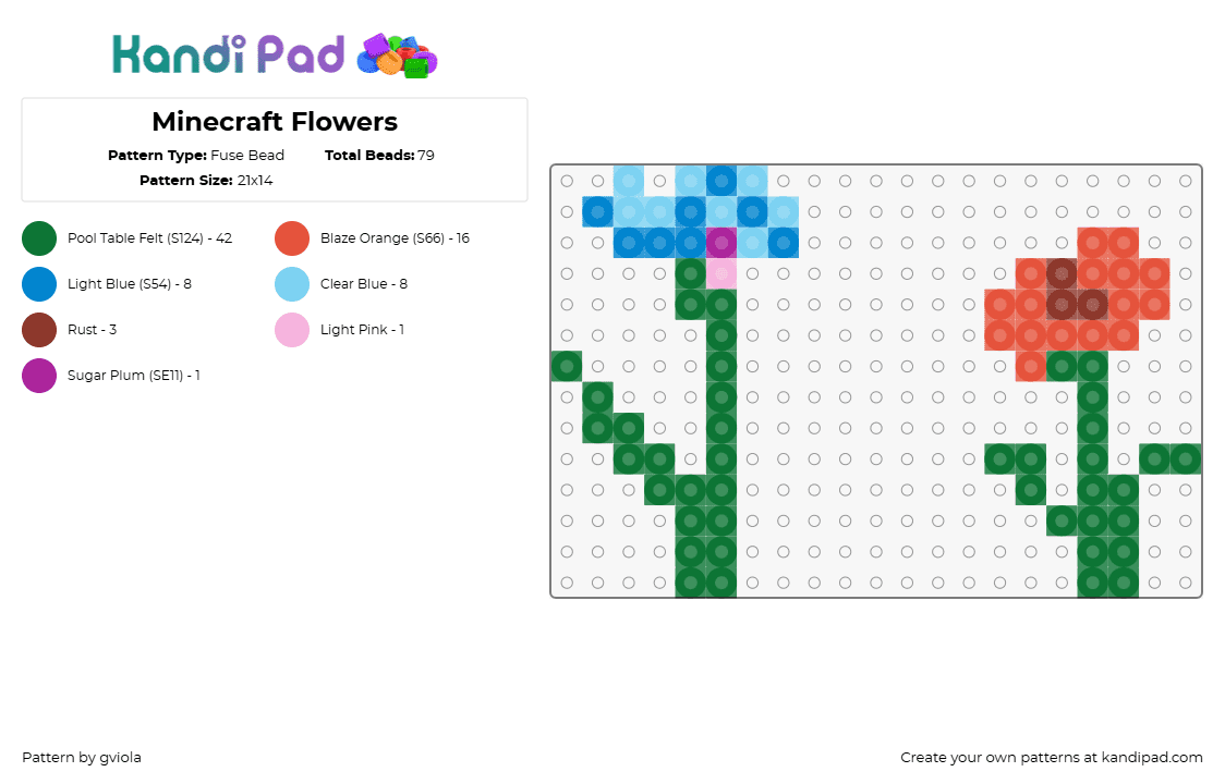 Minecraft Flowers - Fuse Bead Pattern by gviola on Kandi Pad - flowers,minecraft,simple,video game,green,orange,light blue