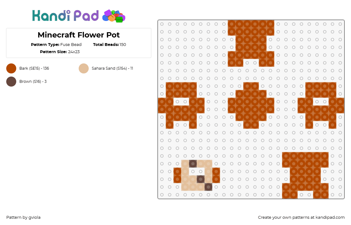 Minecraft Flower Pot - Fuse Bead Pattern by gviola on Kandi Pad - flower pot,minecraft,3d,puzzle,video game,orange,tan