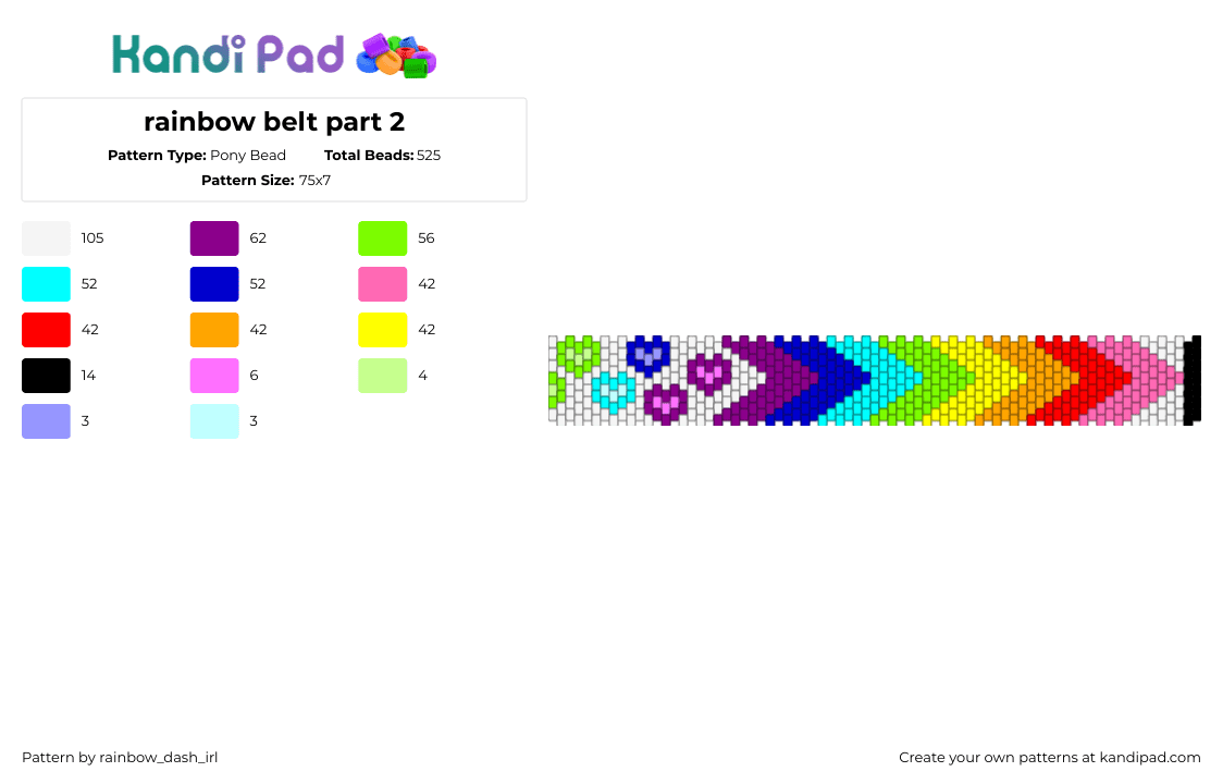 rainbow belt part 2 - Pony Bead Pattern by rainbow_dash_irl on Kandi Pad - chevron,rainbow,belt,bright,clothing