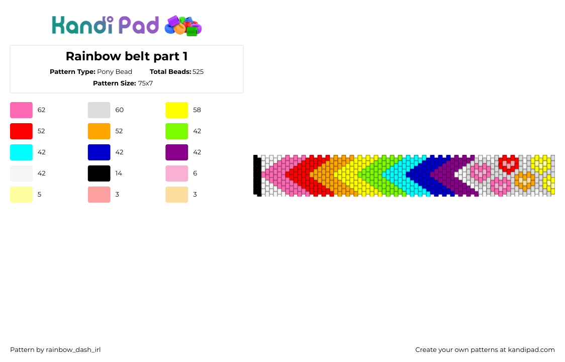 Rainbow belt part 1 - Pony Bead Pattern by rainbow_dash_irl on Kandi Pad - chevron,rainbow,belt,bright,clothing