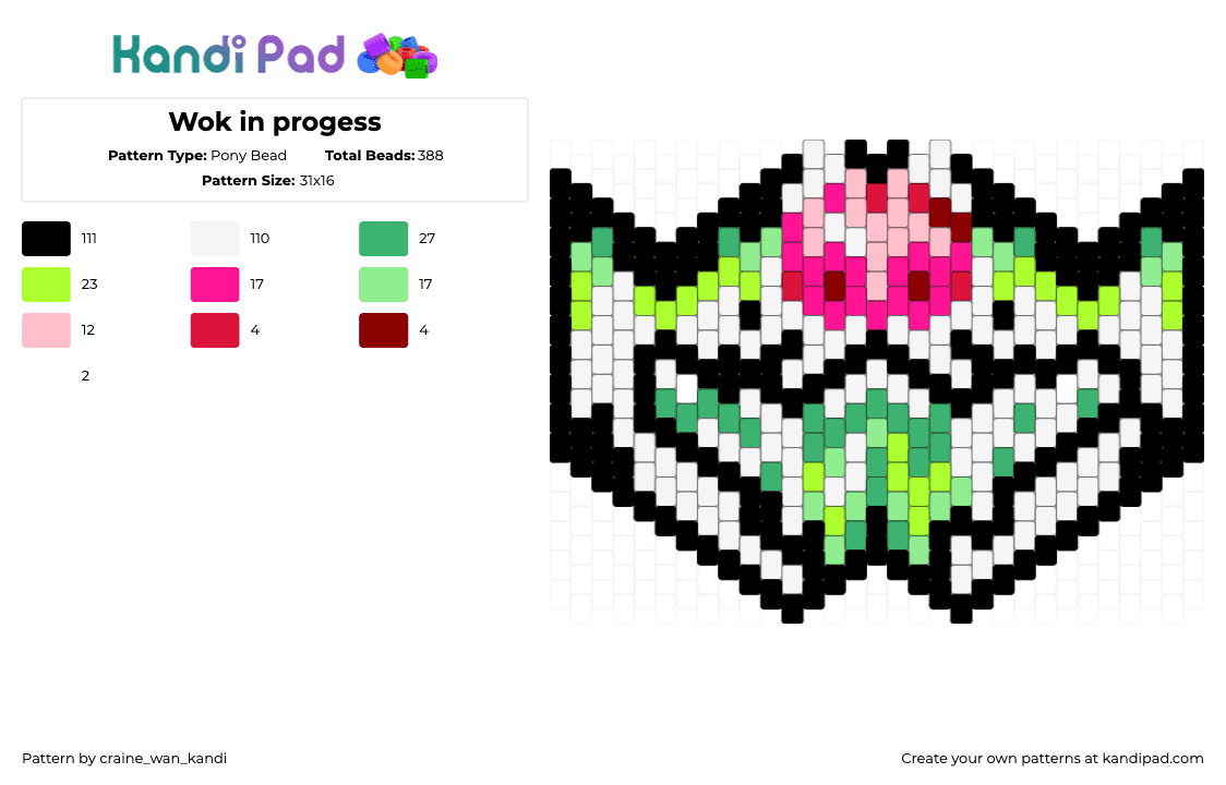 Erm yea :3 - Pony Bead Pattern by craine_wan_kandi on Kandi Pad - fursona,furry,tongue,mask,white,green