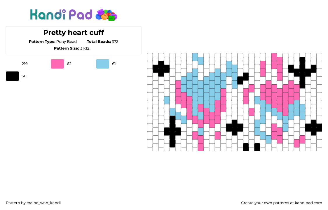 Pretty heart cuff - Pony Bead Pattern by craine_wan_kandi on Kandi Pad - 