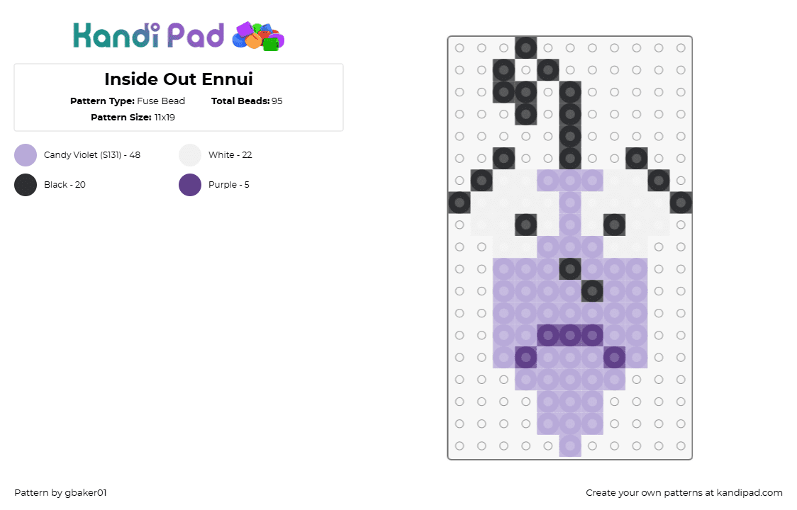 Inside Out Ennui - Fuse Bead Pattern by gbaker01 on Kandi Pad - ennui,inside out,head,character,animation,movie,purple