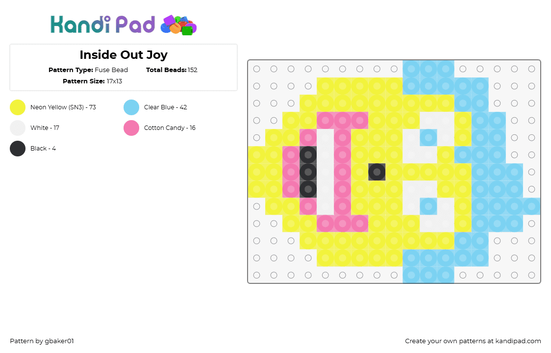 Inside Out Joy - Fuse Bead Pattern by gbaker01 on Kandi Pad - joy,inside out,head,character,animation,movie,light blue,yellow