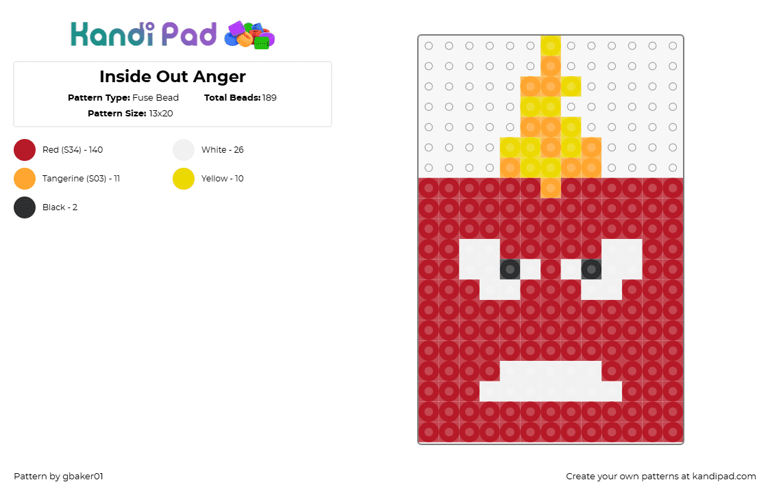 Inside Out Anger - Fuse Bead Pattern by gbaker01 on Kandi Pad - anger,inside out,head,character,animation,movie,red