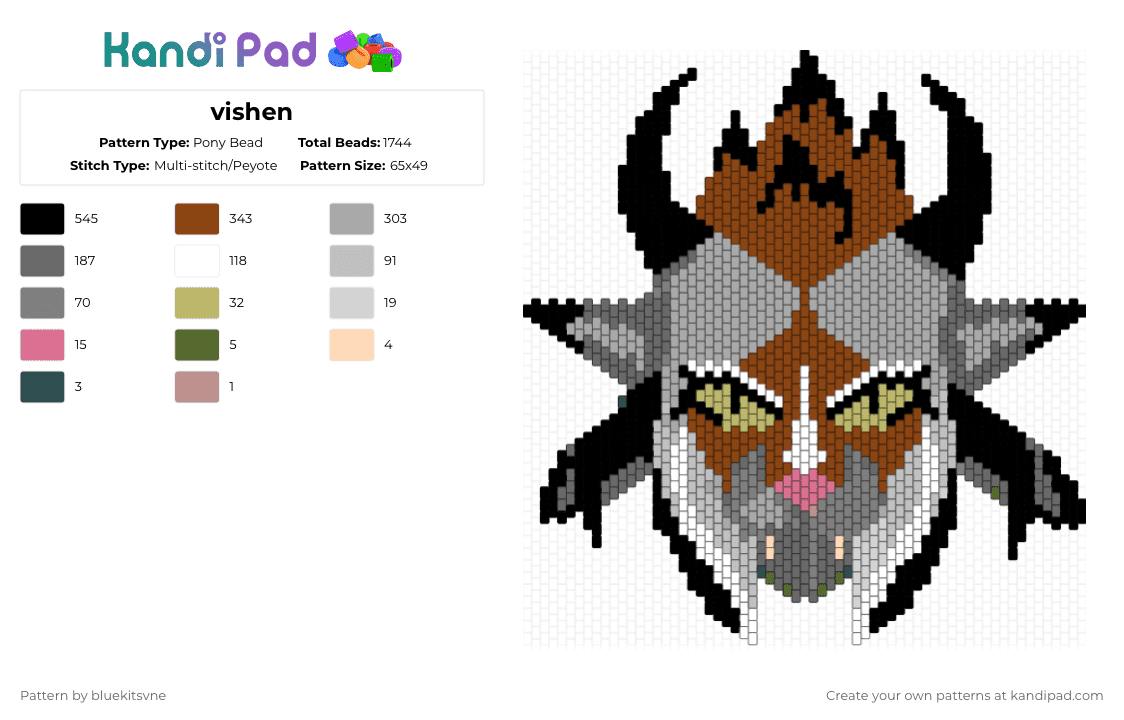 vishen - Pony Bead Pattern by bluekitsvne on Kandi Pad - vishen steelshot,guild wars,red,beige,gray