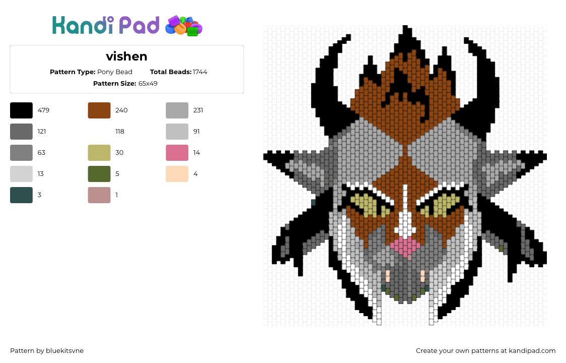 vishen - Pony Bead Pattern by bluekitsvne on Kandi Pad - vishen steelshot,guild wars,portrait,character,video game,black,gray,brown