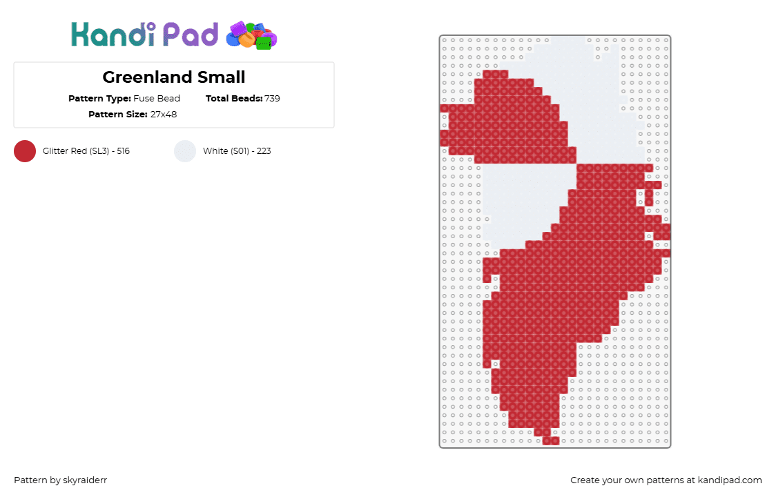 Greenland Small - Fuse Bead Pattern by skyraiderr on Kandi Pad - greenland,country,flag,red,white