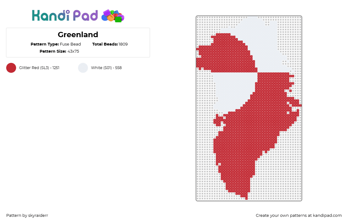 Greenland - Fuse Bead Pattern by skyraiderr on Kandi Pad - greenland,country,flag,red,white